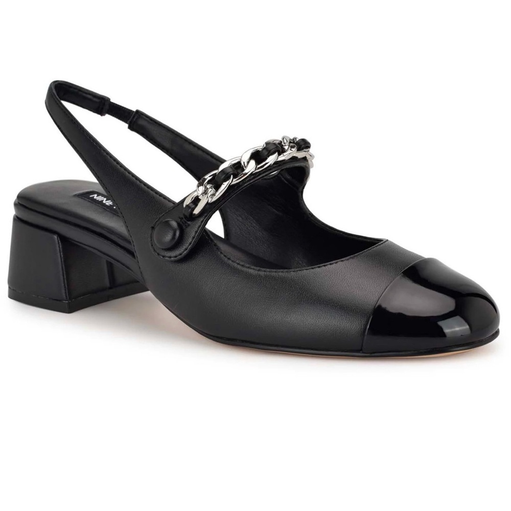 Nine West Black Geko Block Heel Women's Dress Slingback Pumps